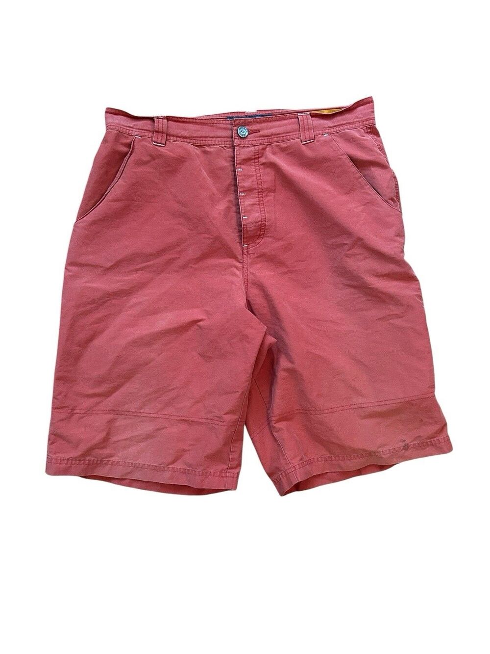 Oakley Cargo Shorts Mens 34 Orange Rust Y2K Software Faded Stain Button Fly